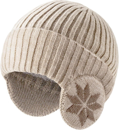 Winter Fleece-Lined Beanie Hat with Ear Flaps – Warm Windproof Knit Skull Cap for Men & Women