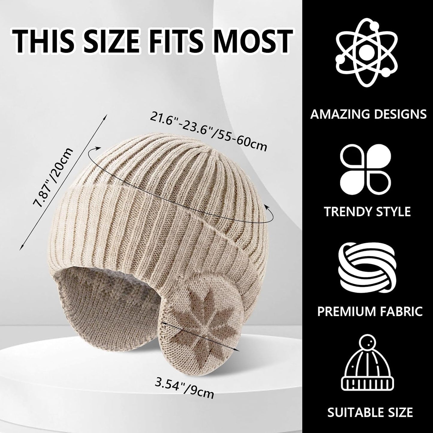 Winter Fleece-Lined Beanie Hat with Ear Flaps – Warm Windproof Knit Skull Cap for Men & Women