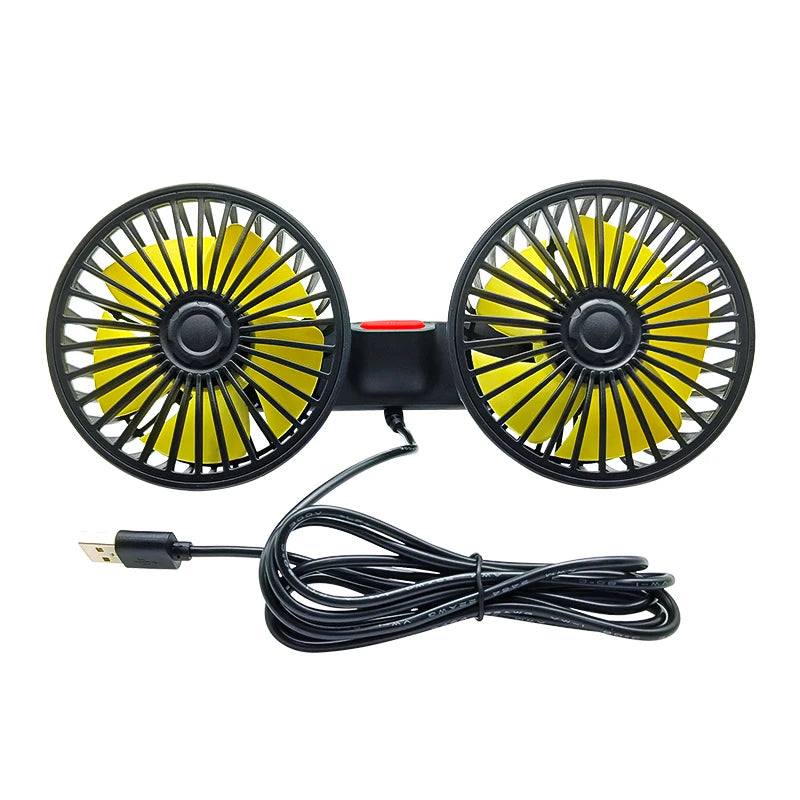 360° Dual Head Car Cooling Fan – USB Rechargeable 3-Speed Adjustable Seat Back Fan for Cars, Home & Office