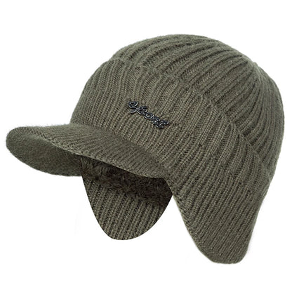 Unisex Fur-Lined Winter Beanie Hat with Brim – Warm Knit Cap with Ear Coverage for Men & Women