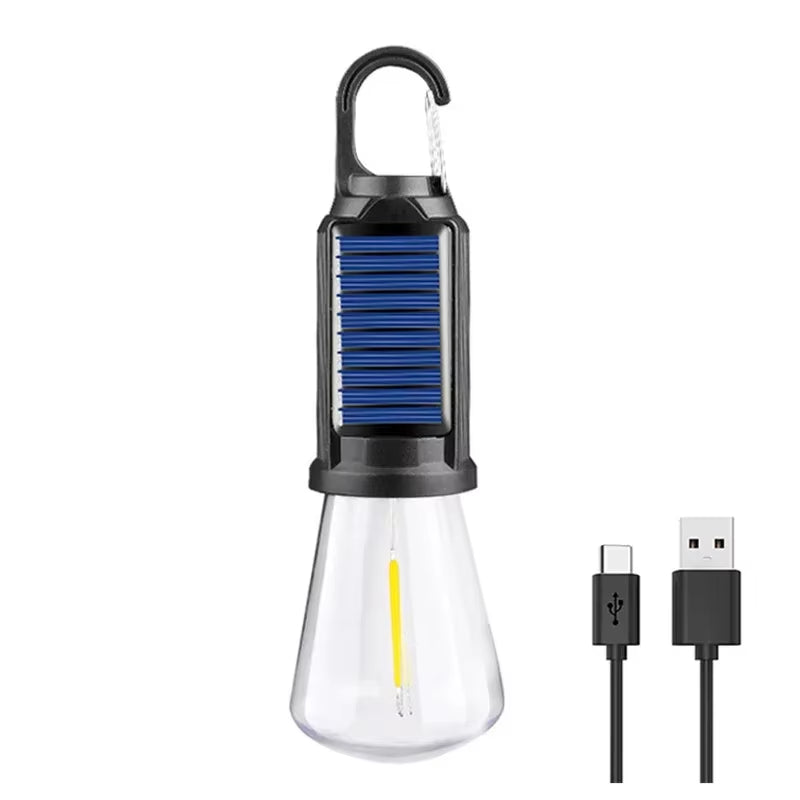 LED Solar Camping Lantern – USB Rechargeable Dimmable Tent Light with Hanging Hook for Hiking, Camping & Emergency Use