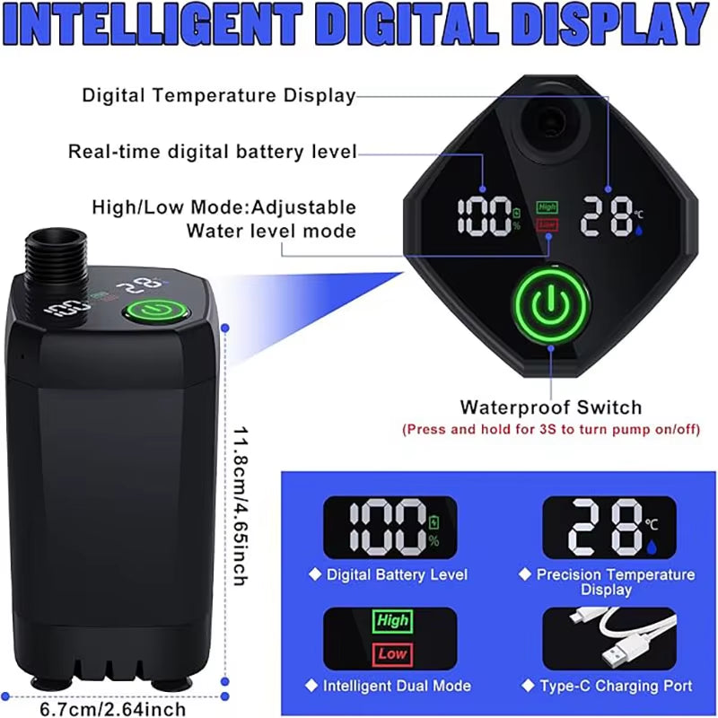 Portable Camping Shower – 6000mAh Rechargeable Electric Shower Pump with LED Display & Adjustable Shower Head