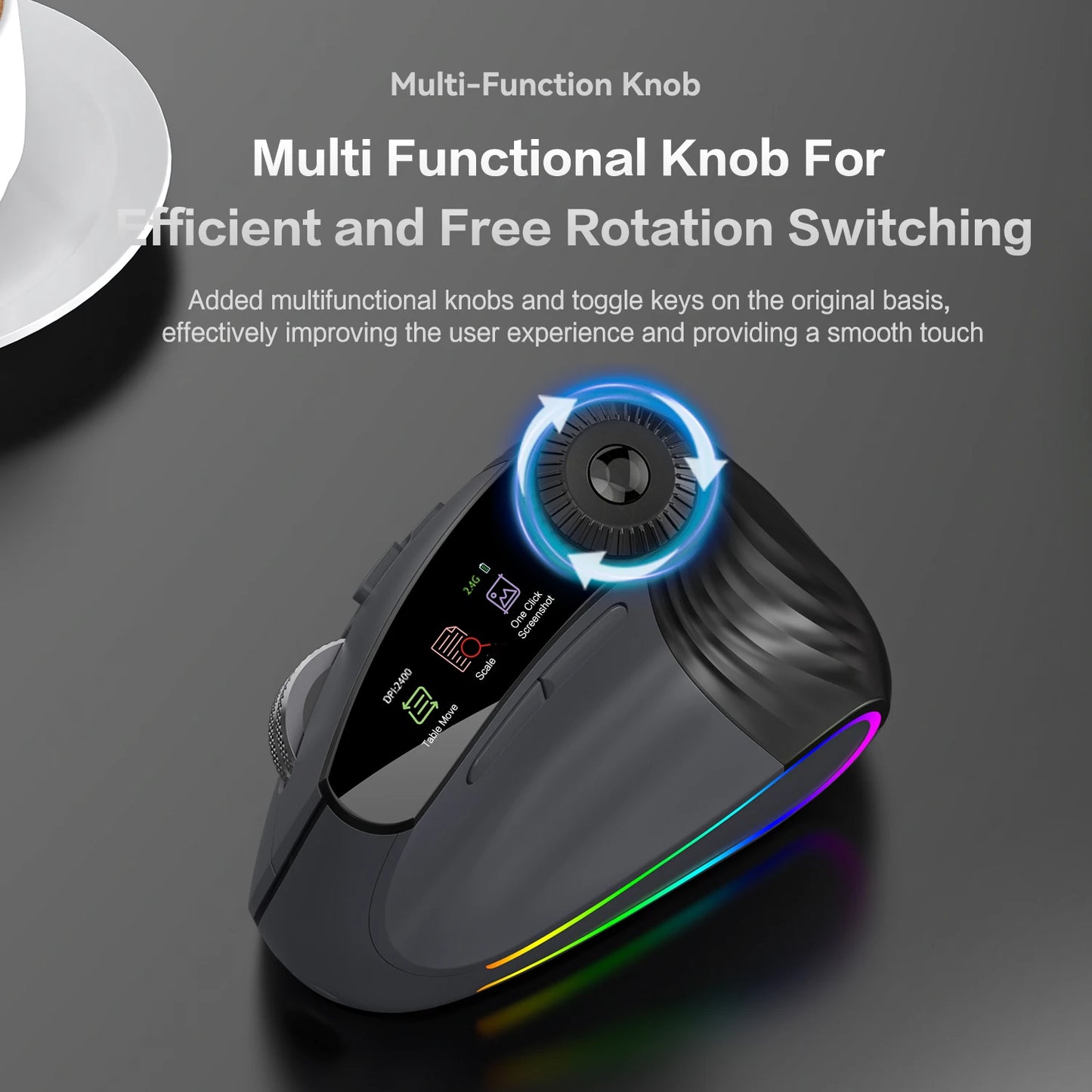 RGB Wireless Ergonomic Vertical Mouse – Bluetooth & USB Rechargeable Silent Click Mouse with RGB Backlit & Scroll Wheel