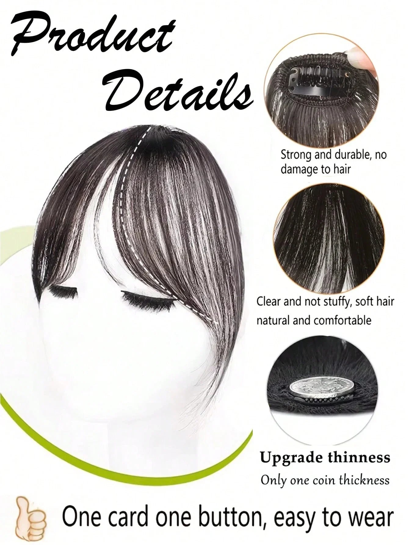 Clip-In Bangs Hair Extensions – Natural-Looking Synthetic Middle Part & French Side Bangs for Women