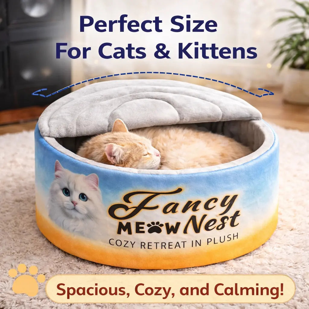 Covered Cat Bed – Cozy Plush Cave Bed with Soft Hooded Hideaway for Indoor Cats & Kittens (19.7")