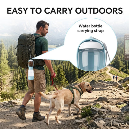 3-in-1 Portable Dog Water Bottle – Leak-Proof Travel Water & Food Container with Built-In Poop Bag Dispenser with 2 Rolls Waste Bags (30 Pcs Total)