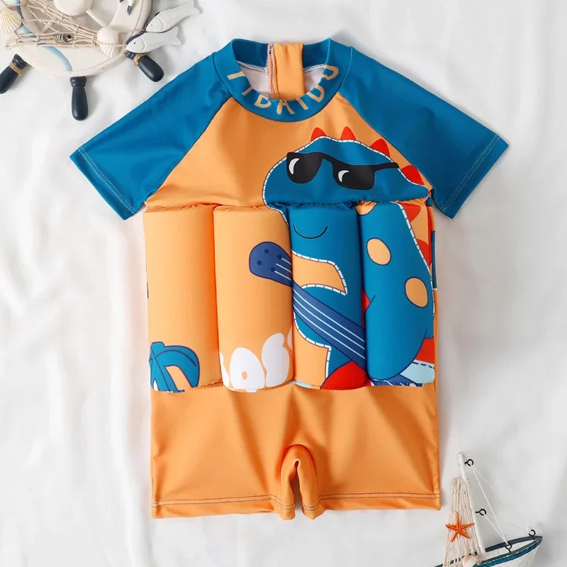 Kids Buoyancy Swimsuit – Cartoon Print One-Piece Floating Swimwear with Built-In Floatation for Boys & Girls