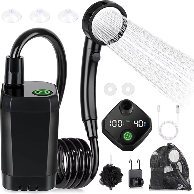 Portable Camping Shower – 6000mAh Rechargeable Electric Shower Pump with LED Display & Adjustable Shower Head