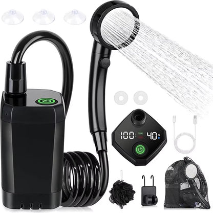 Portable Camping Shower – 6000mAh Rechargeable Electric Shower Pump with LED Display & Adjustable Shower Head