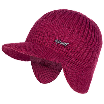 Unisex Fur-Lined Winter Beanie Hat with Brim – Warm Knit Cap with Ear Coverage for Men & Women