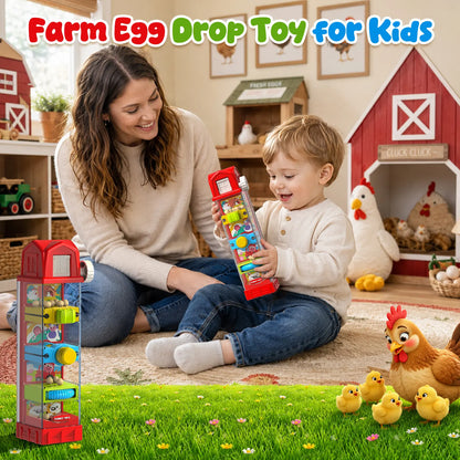 Montessori Farm Egg Drop Toy for Toddlers Ages 2–4 – Fine Motor Learning Activity, Cause & Effect Educational Toy, Quiet Travel Gift for Boys & Girls