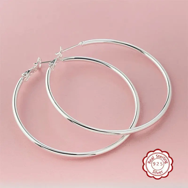 925 Sterling Silver Hoop Earrings – Lightweight Hypoallergenic 50mm Thin Hoops for Women