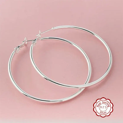 925 Sterling Silver Hoop Earrings – Lightweight Hypoallergenic 50mm Thin Hoops for Women