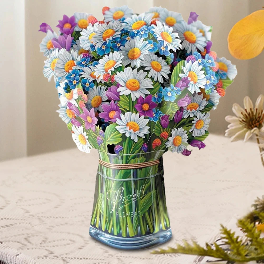 3D Pop-Up Flower Bouquet Greeting Card – Handmade Floral Card for Birthdays, Weddings, Mother's Day, Thank You & Special Occasions