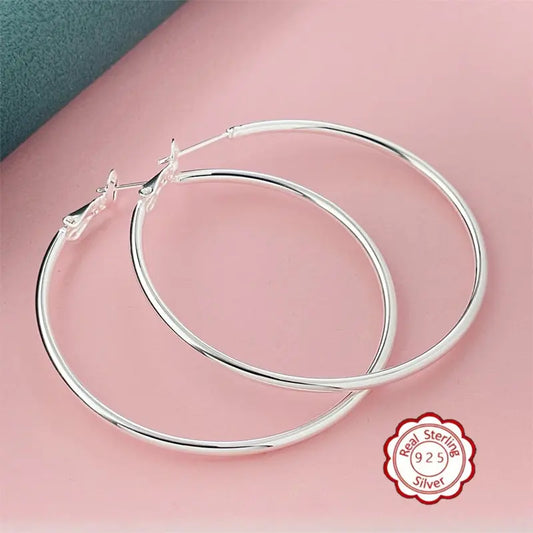 925 Sterling Silver Hoop Earrings – Lightweight Hypoallergenic 50mm Thin Hoops for Women