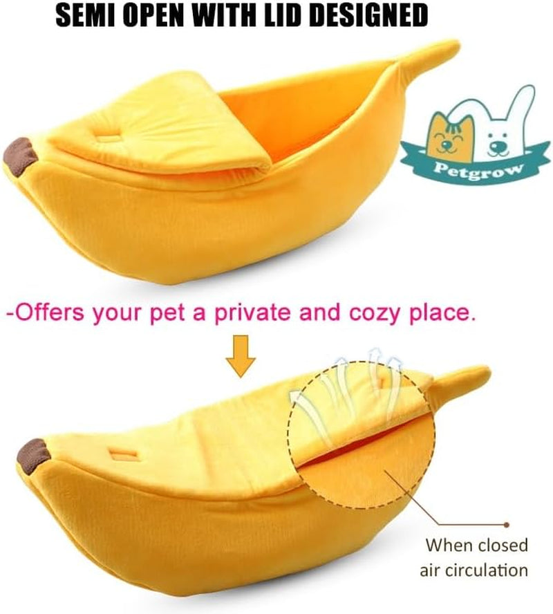 Large Banana Cat Bed House – Soft Plush Cozy Pet Cave for Cats, Kittens, Rabbits & Small Dogs | Warm Cuddle Sleeping Bed (Yellow)