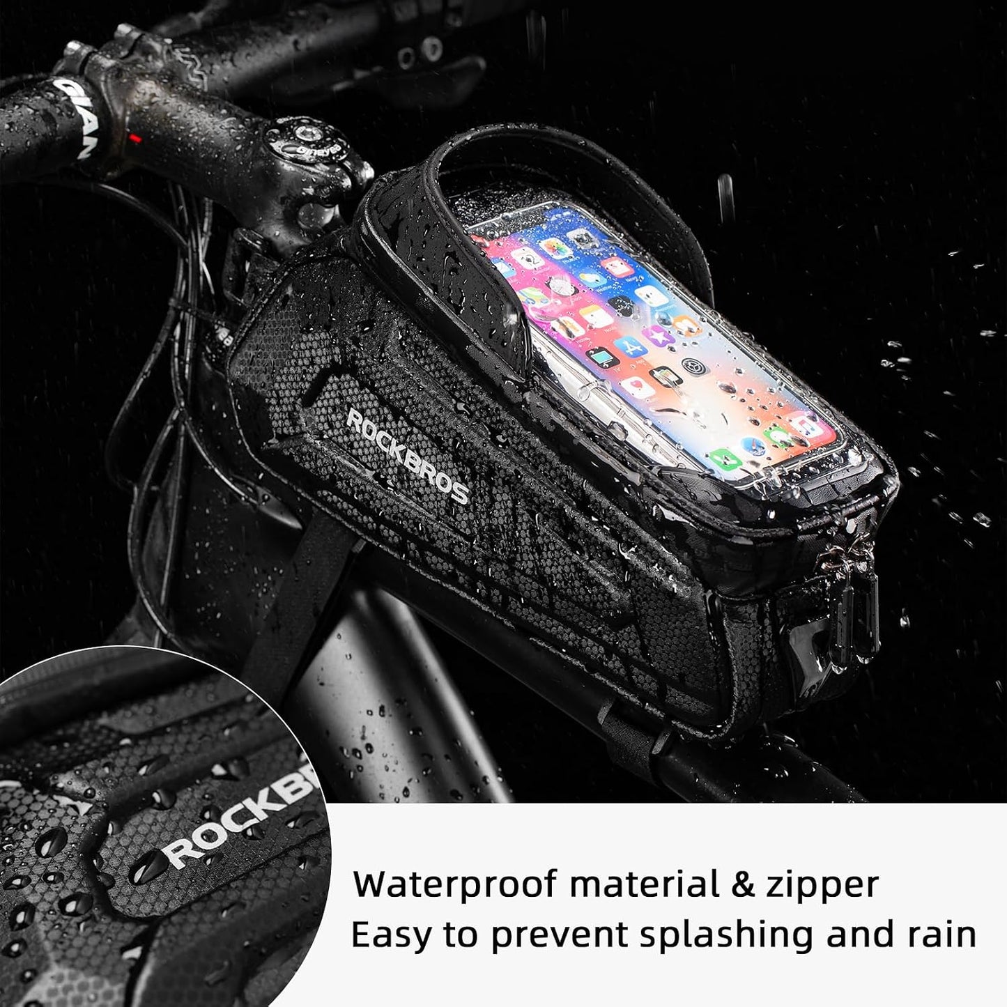 Waterproof Bike Phone Bag – EVA Hard Shell Bicycle Frame Bag with 6.8" Touchscreen, Dual Storage Pockets & Reflective Design