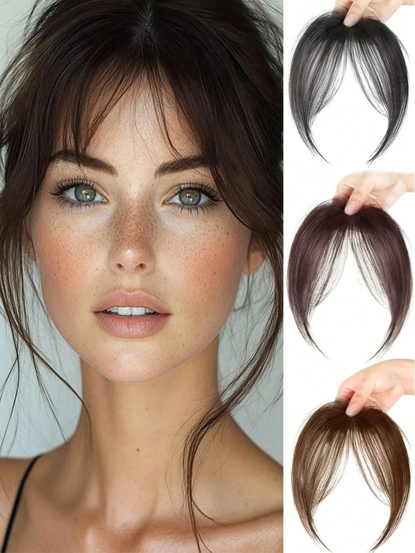 Clip-In Bangs Hair Extensions – Natural-Looking Synthetic Middle Part & French Side Bangs for Women