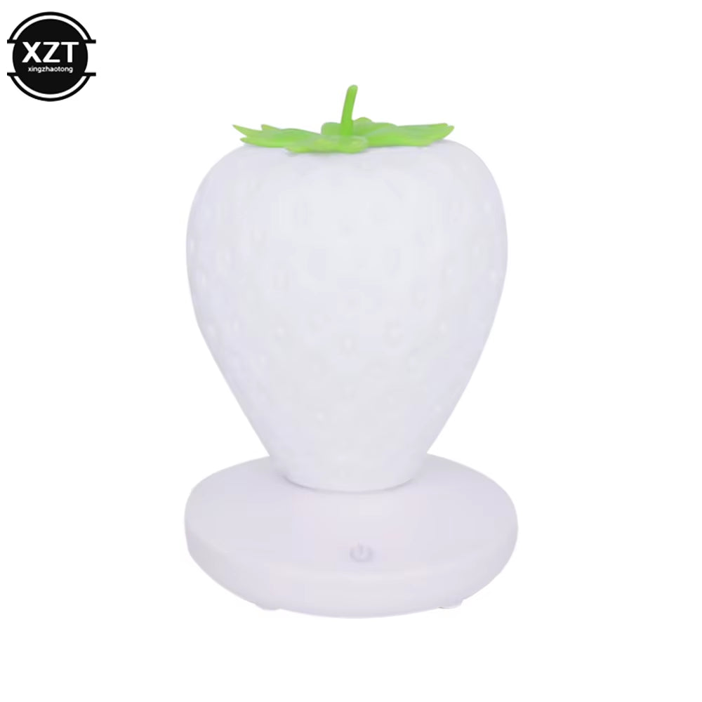 Cute LED Strawberry Night Light – USB Rechargeable Silicone Touch-Control Dimmable Bedside Lamp for Bedroom & Nursery