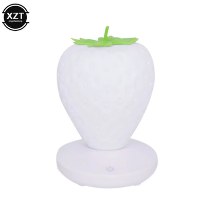 Cute LED Strawberry Night Light – USB Rechargeable Silicone Touch-Control Dimmable Bedside Lamp for Bedroom & Nursery