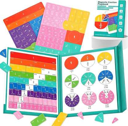 Magnetic Fraction Book & 102-Piece Montessori Fraction Manipulatives Set – Fraction Circles & Bars Math Learning Kit for Kids, Classroom & Homeschool