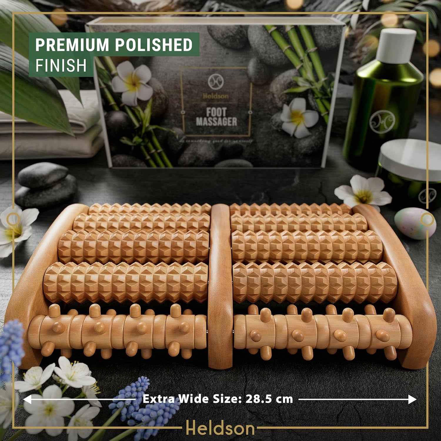 Premium Wooden Foot Massager Roller – Relieve Plantar Fasciitis, Heel Pain & Foot Fatigue – Dual Reflexology Acupressure Massage Tool