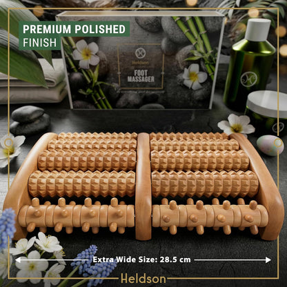 Premium Wooden Foot Massager Roller – Relieve Plantar Fasciitis, Heel Pain & Foot Fatigue – Dual Reflexology Acupressure Massage Tool