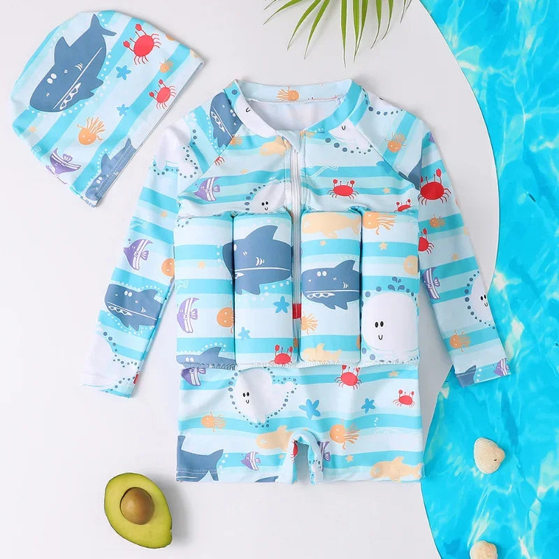 Kids Buoyancy Swimsuit – Cartoon Print One-Piece Floating Swimwear with Built-In Floatation for Boys & Girls