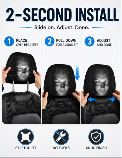 2PCS Ghost Face Headrest Covers – Universal Stretch Car Seat Headrest Protectors with Scary Face Print
