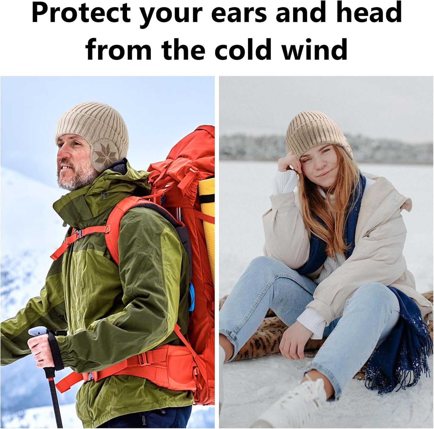 Winter Fleece-Lined Beanie Hat with Ear Flaps – Warm Windproof Knit Skull Cap for Men & Women