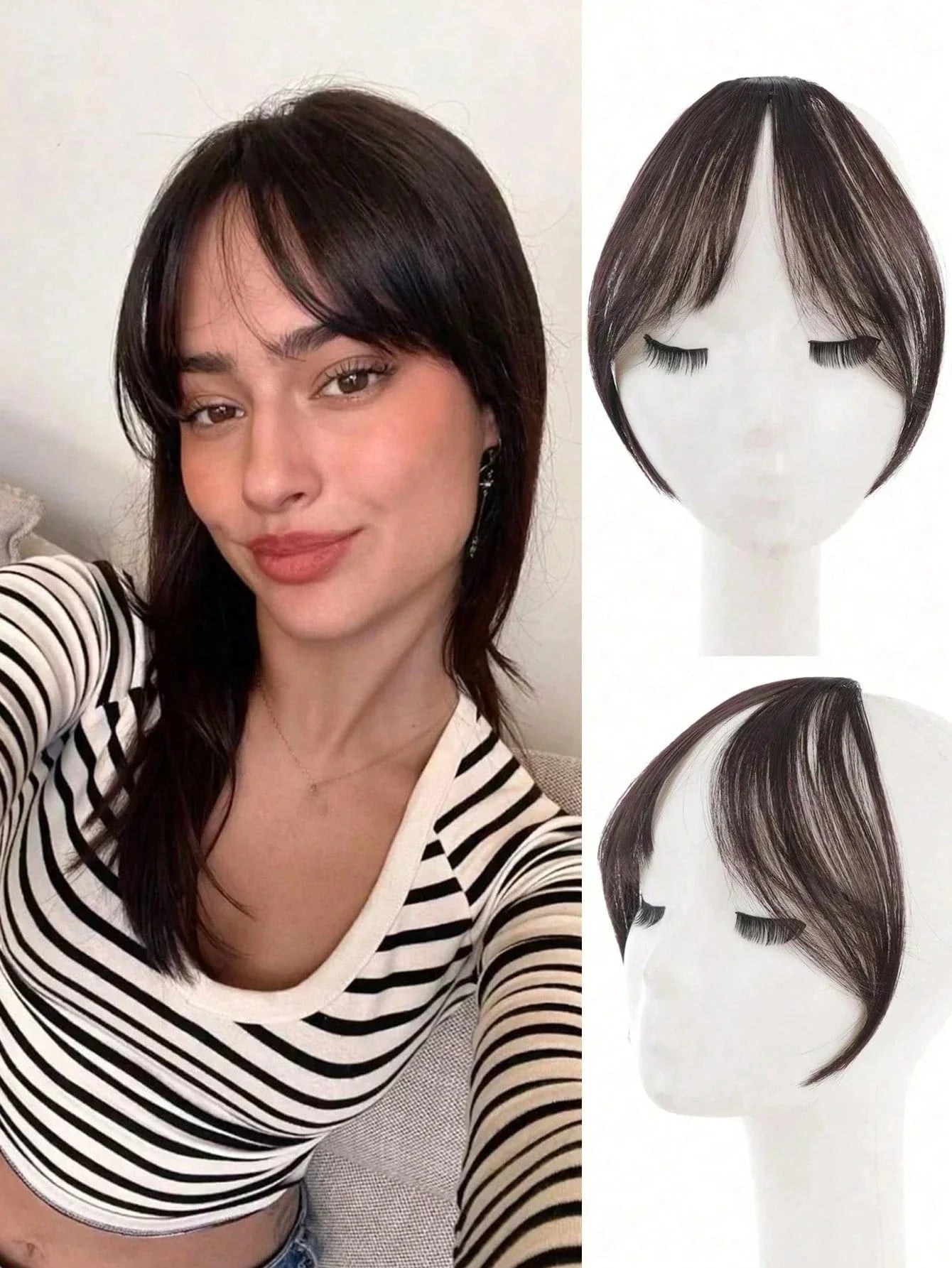 Clip-In Bangs Hair Extensions – Natural-Looking Synthetic Middle Part & French Side Bangs for Women