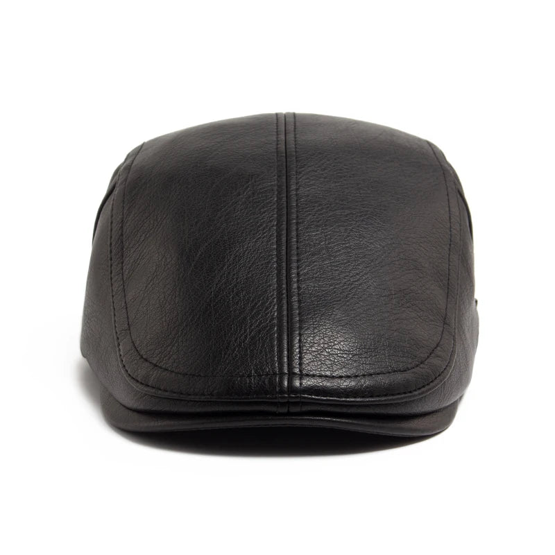 Vintage PU Leather Newsboy Beret Cap – Warm Autumn & Winter Unisex Visor Hat for Men & Women