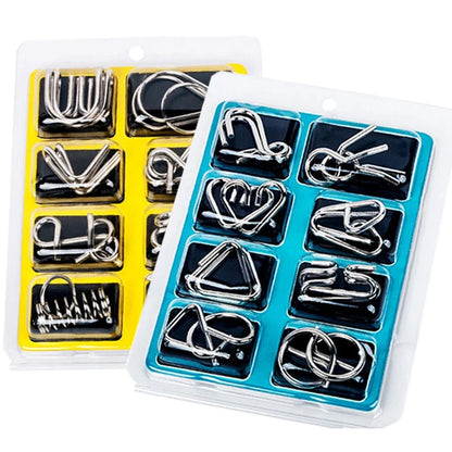 8PCS Metal Wire Puzzle Set – Brain Teaser IQ Challenge Disentanglement & Unlock Puzzles for Kids & Adults | Educational Mind Game Gift