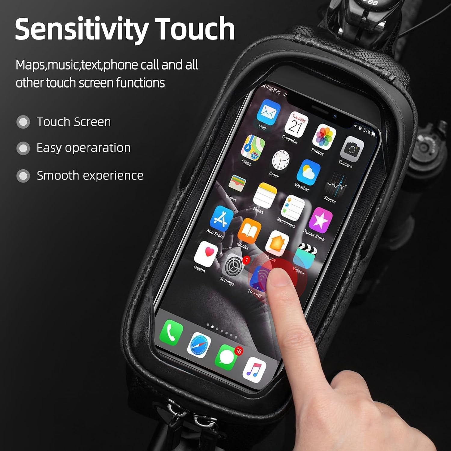 Waterproof Bike Phone Bag – EVA Hard Shell Bicycle Frame Bag with 6.8" Touchscreen, Dual Storage Pockets & Reflective Design