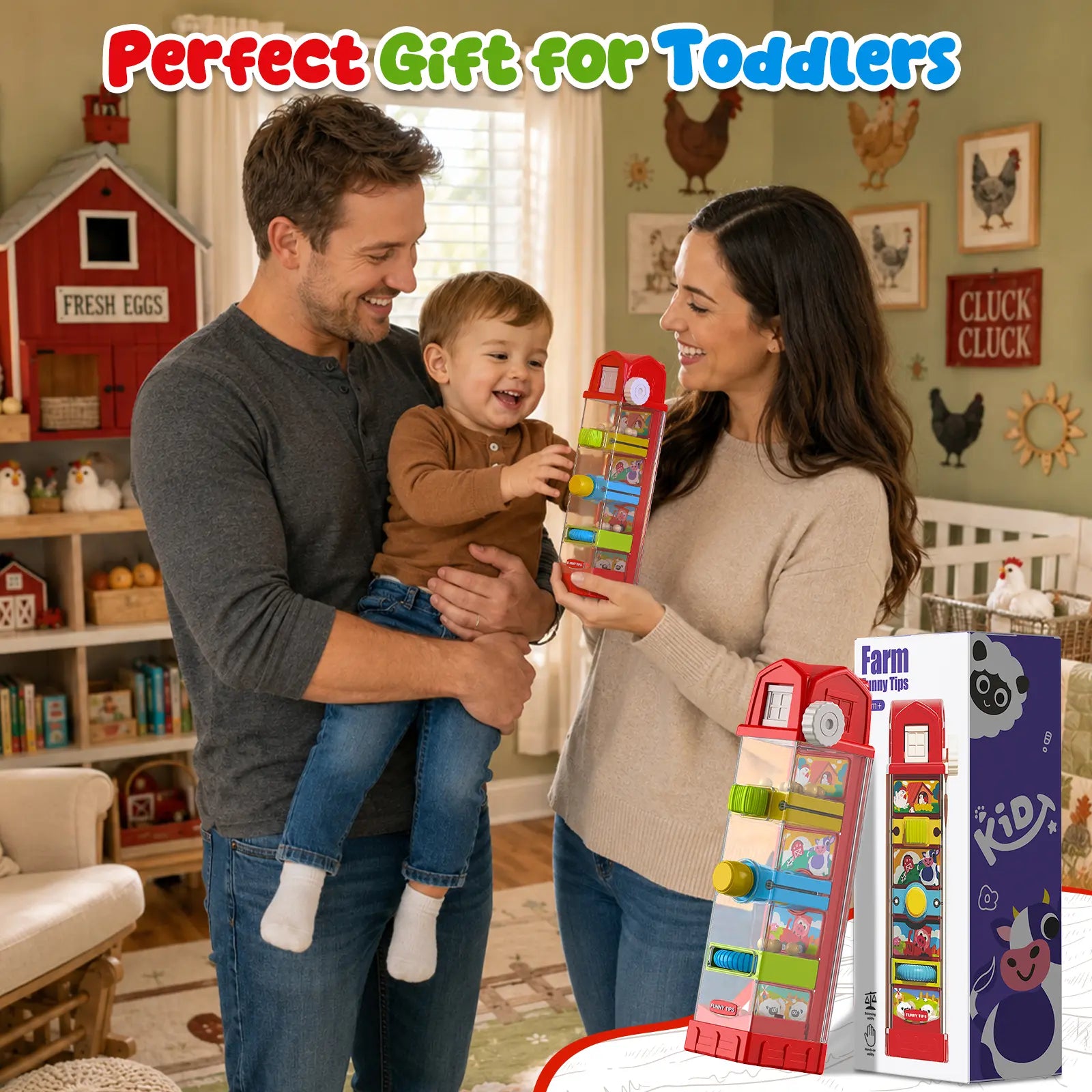 Montessori Farm Egg Drop Toy for Toddlers Ages 2–4 – Fine Motor Learning Activity, Cause & Effect Educational Toy, Quiet Travel Gift for Boys & Girls