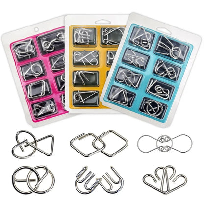 8PCS Metal Wire Puzzle Set – Brain Teaser IQ Challenge Disentanglement & Unlock Puzzles for Kids & Adults | Educational Mind Game Gift