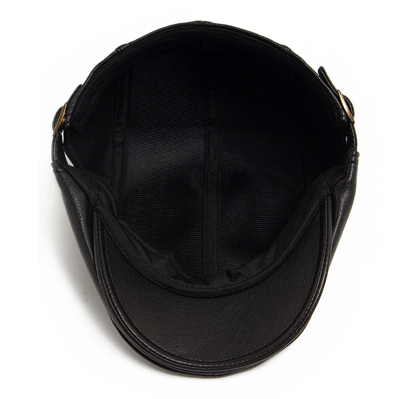 Vintage PU Leather Newsboy Beret Cap – Warm Autumn & Winter Unisex Visor Hat for Men & Women