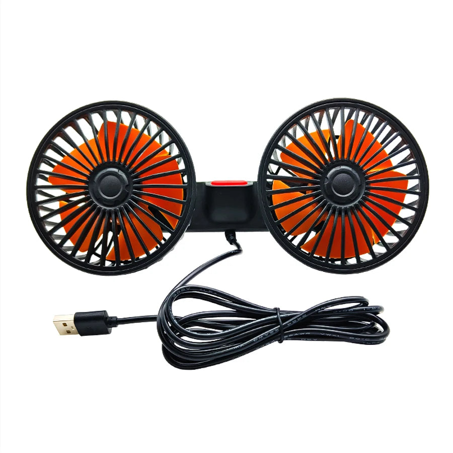 360° Dual Head Car Cooling Fan – USB Rechargeable 3-Speed Adjustable Seat Back Fan for Cars, Home & Office