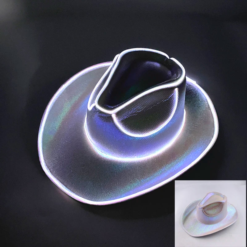 LED Light-Up Bride Cowgirl Hat – Pearlescent Glowing Cowboy Cap for Bachelorette Parties, Bridal Showers & Festivals