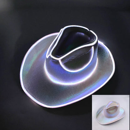 LED Light-Up Bride Cowgirl Hat – Pearlescent Glowing Cowboy Cap for Bachelorette Parties, Bridal Showers & Festivals