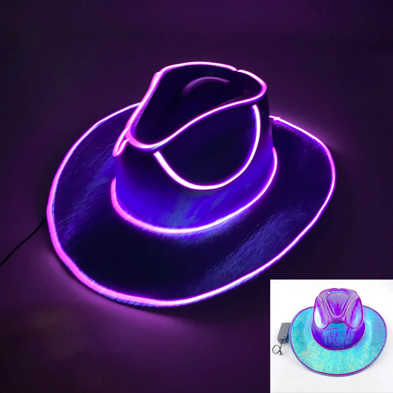 LED Light-Up Bride Cowgirl Hat – Pearlescent Glowing Cowboy Cap for Bachelorette Parties, Bridal Showers & Festivals