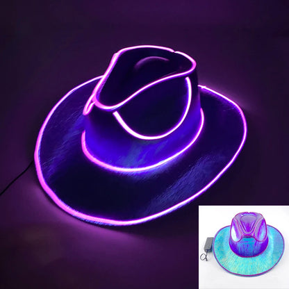 LED Light-Up Bride Cowgirl Hat – Pearlescent Glowing Cowboy Cap for Bachelorette Parties, Bridal Showers & Festivals