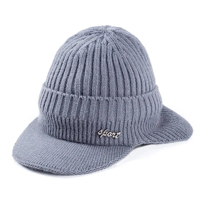 Unisex Fur-Lined Winter Beanie Hat with Brim – Warm Knit Cap with Ear Coverage for Men & Women
