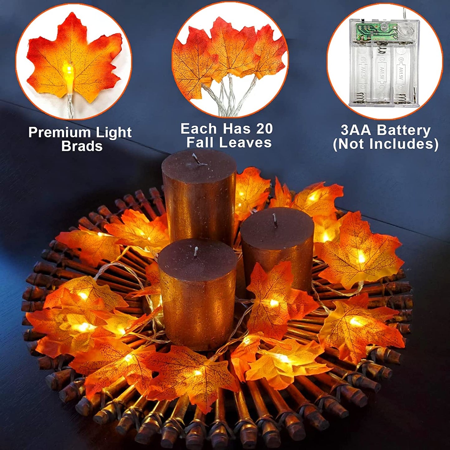 2 Pack 40 LED Fall Maple Leaf Garland Lights – 20FT Battery Operated Waterproof Autumn String Lights for Indoor & Outdoor Halloween & Thanksgiving Decor