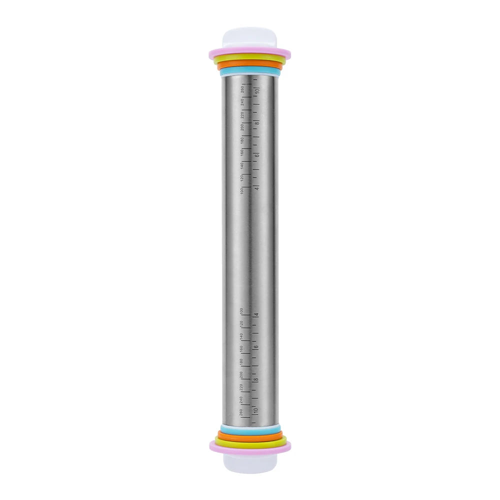13.78" Stainless Steel Adjustable Rolling Pin with Removable Thickness Rings – Precision Dough Roller for Pizza, Cookies & Baking