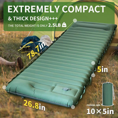 Ultralight Inflatable Camping Sleeping Pad – Air Mattress with Built-In Foot Pump & Pillow for Hiking, Backpacking & Travel
