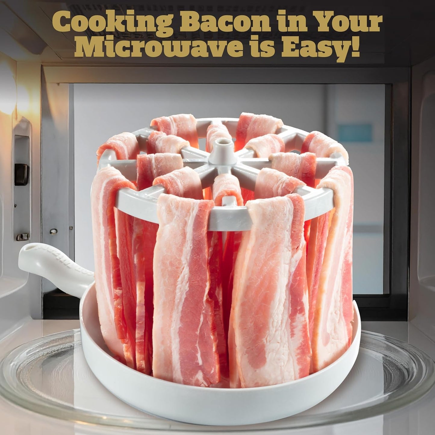 Microwave Bacon Cooker with Grease Draining Tray – Crispy Bacon Maker, Dishwasher Safe, Cooks Up to 1 lb