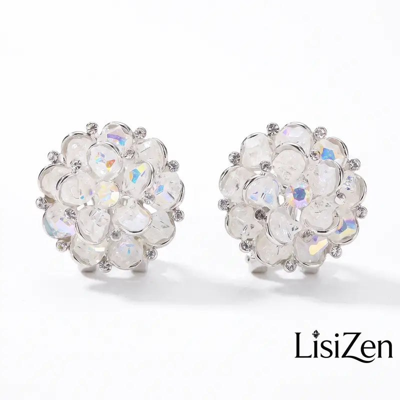 Lisizen Handmade Crystal Flower Earrings – Elegant Minimalist Sparkling Stud Earrings for Women