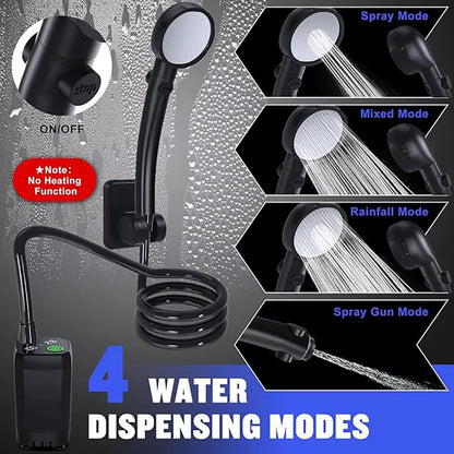 Portable Camping Shower – 6000mAh Rechargeable Electric Shower Pump with LED Display & Adjustable Shower Head