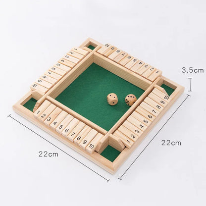 Shut the Box Wooden Dice Board Game – 4 Player Family Strategy Game with Wooden Flaps & Dice, Fun Party, Pub & Bar Tabletop Game for Kids & Adults